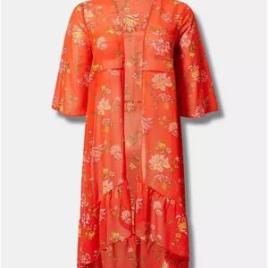 NWT Torrid Orange Floral Sheer Kimono/Duster Size 3X